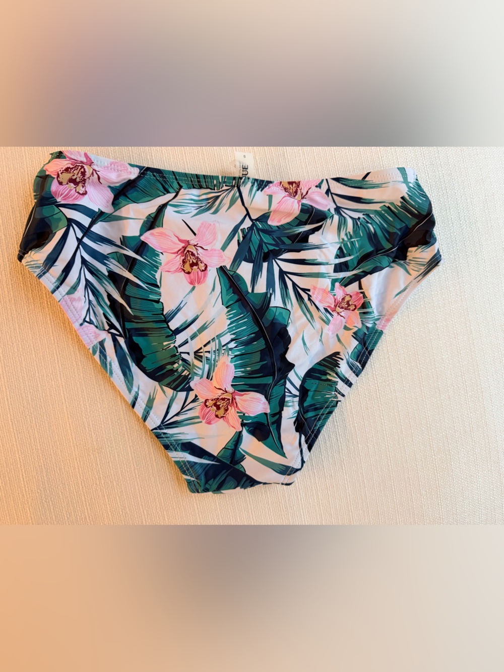 Tropical Floral High-Waist Bikini Bottoms - Pink & Green